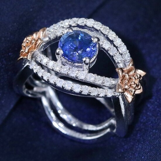 14 K White Gold GIA Cert. Blue Sapphire & Diamond Ring