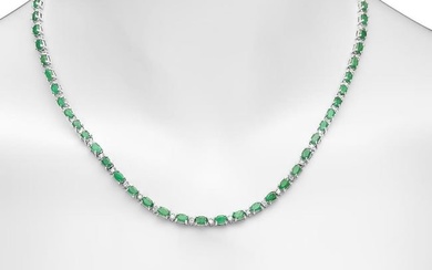 14K Gold 15.46ct Emerald 1.23cts Diamond Necklace