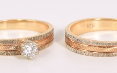 14K Gold & Diamond Textured Engagement Set.