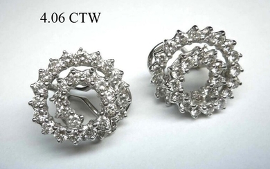 14K WHITE GOLD 4.06CTW VVS2 VS1 DIAMOND SPIRAL EARRINGS