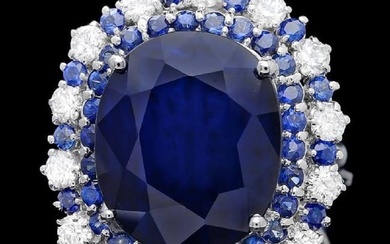 14K White Gold 16.77ct Sapphire and 0.63ct Diamond Ring