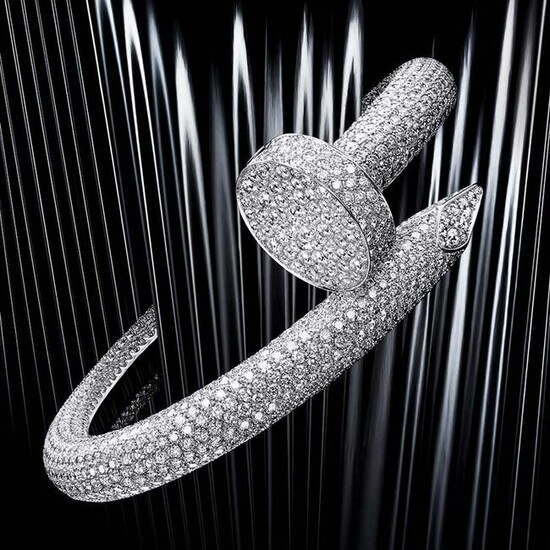 14K White Gold Cartier Style Nail head Diamond Bracelet