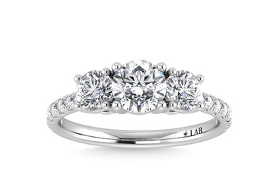 14K White Gold Lab Grown Diamond 2 Ct.Tw. Round Shape Three Stone Engagement Ring