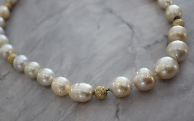 14K YELLOW GOLD & PEARL STRING NECKLACE