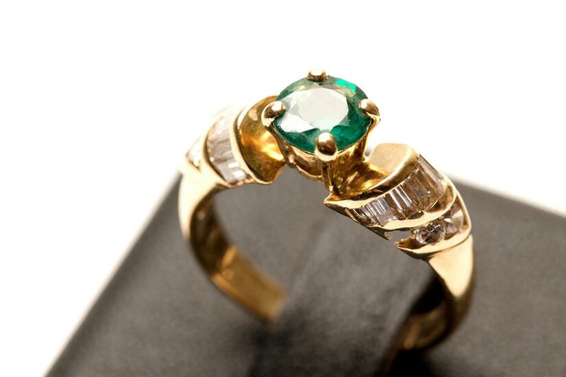 14K Yellow Gold, Emerald & Diamonds Ring