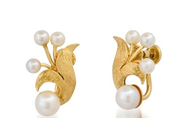 14K Yellow Gold Setting with White Pearl Clip Back Earrings