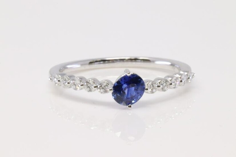 14Kt White Gold Sapphire / Diamond Ring.
