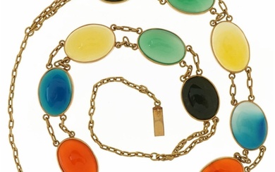 14ct gold cabochon multi gem necklace, 48cm in length, 28.5g