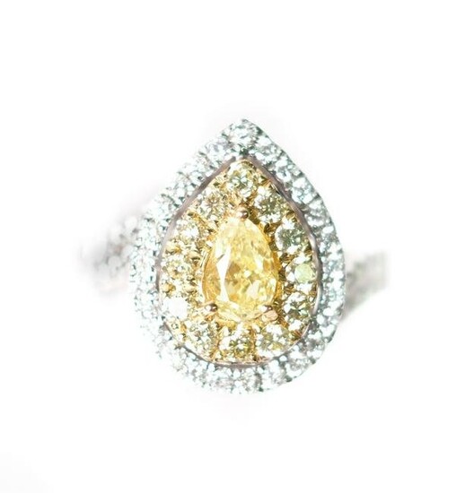 14k WG 0.70ct Pear Shaped Yellow Diamond Ring