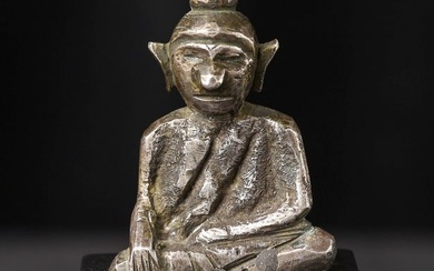 17/18thC Cambodian Silver Buddha-Rare Solid Cast Miniature