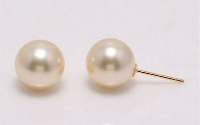18 kt. Yellow Gold - 9x10mm Golden South Sea Pearls