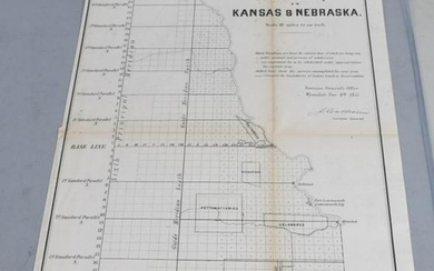 1855 KANSAS & NEBRASKA INDIAN SURVERY MAP LITHO