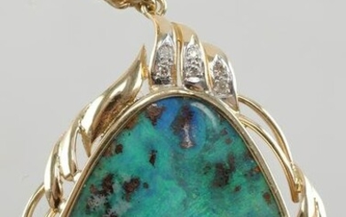 18K Gold Opal and Diamond Pendant