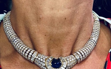 18K Yellow Gold Sapphire and Diamond Necklace