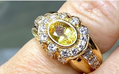 18K Yellow Gold Yellow Sapphire and Diamond Ring