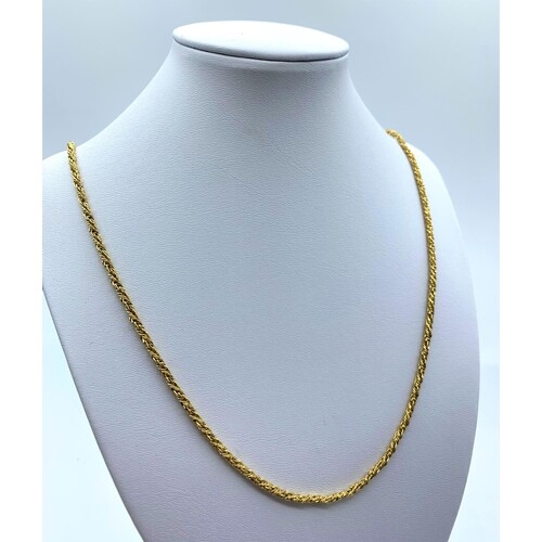 18ct Yellow Gold Solid Twist Decorative Necklace. 26.7g 78cm