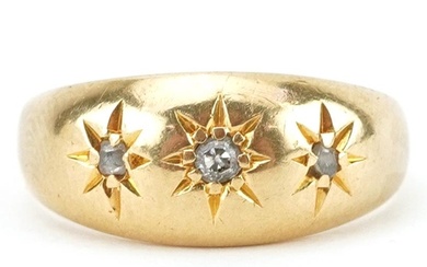 18ct gold diamond three stone Gypsy ring, the largest diamon...