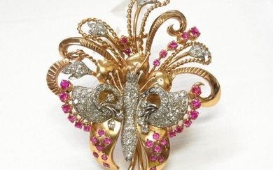 18k Gold Platinum 2.50ctw Diamond Ruby Butterfly Brooch