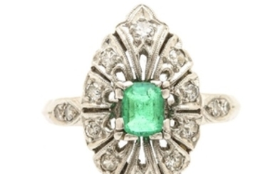 Art Deco Platinum Emerald and Diamond Ring