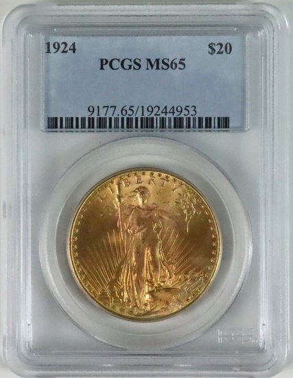 1924 PCGS MS65 US $20 SAINT-GAUDENS GOLD COIN