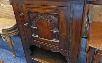 19TH CENTURY OAK SIDE CABINET WITH CARVED DECORATION -...