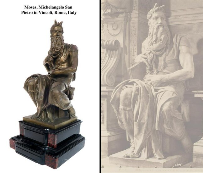 19th C. Bronze Figure of The Seated Moses, Signed "F.