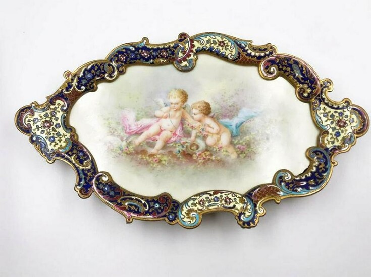 19th C. French Champleve Enamel Tray