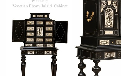 19th C. Italian Venetian Ebony Inlaid Commode Cabinet