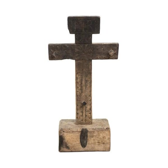 19th C Mexican Mesquite Carved Wooden Cross