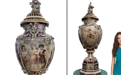 19th C. Monumental Royal Vienna Figural Lidded Vase