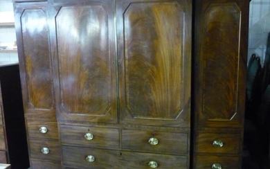 19th C mahogany break-front combination wardrobe, with two central...