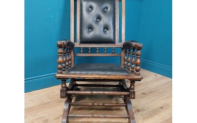 19th C. walnut and leather rocking chair {102 cm H x 58 cm W...