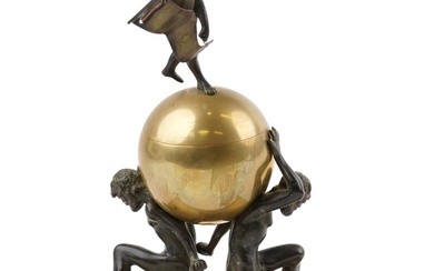 19th century Grand Tour patinated bronze Atlas & Liberty des...