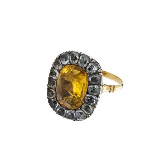 19th gold and silver ring with quartz