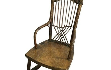19thc Primitive Child's Cane Rocking Chair