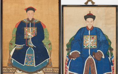 2 Chinese Ancestor Portraits of Qing Civil Officials