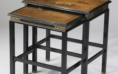 (2) Chinoiserie style hand painted nesting tables