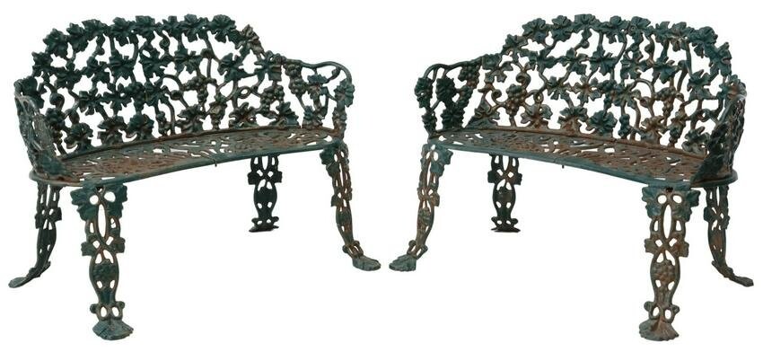 (2) PAINTED CAST IRON GRAPEVINE GARDEN BENCHES