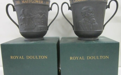 2 Royal Doulton Black Basalt Loving Cupss