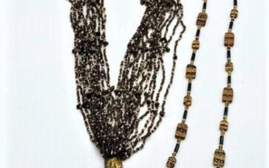 [2] Two Beaded Costume Jewelry Necklaces with Amber