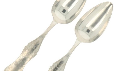 (2) piece set vegetable serving spoons silver.