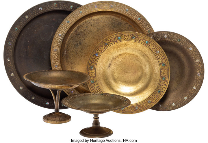 21132: A Group of Six Tiffany Studios Gilt Bronze Plate