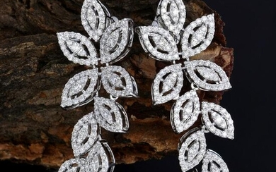 2.75 TCW HI/SI-I1 Diamond Leaf Dangle Earrings 18k Gold
