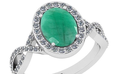 2.91 Ctw SI2/I1 Emerald And Diamond 14K White Gold Engagement Ring