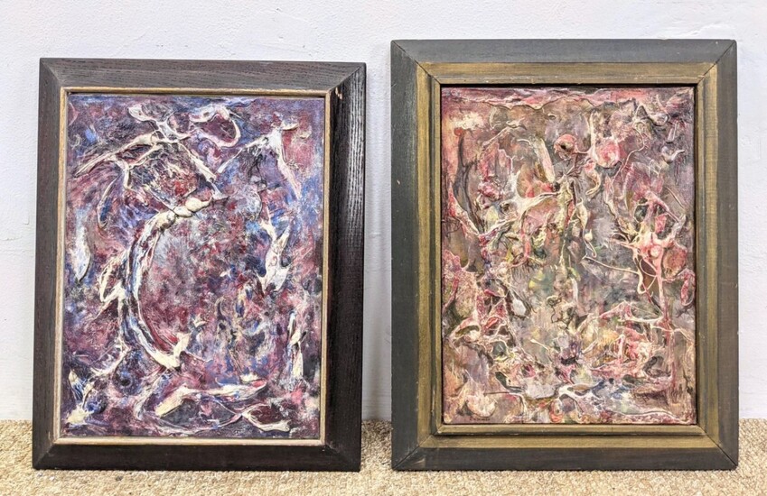 2pc Signed SUMMER Abstract Drip Paintings. Modernist th
