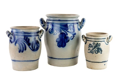 (3) Group of Salt Glazed Stoneware Pottery Churns