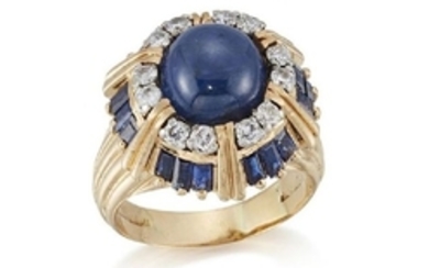 An 18ct. gold, sapphire and diamond ring,...