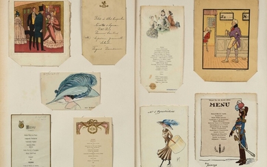 32 Lot de 9 cartes de menus gastronomiques. Datant de 1907 à 1915. Avec annotations...