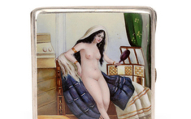 An American silver and enamel erotic cigarette case