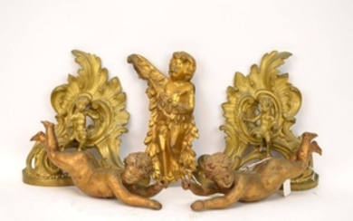 3 Antique Gilt Bronze Parcels. Pair Figural Rococo